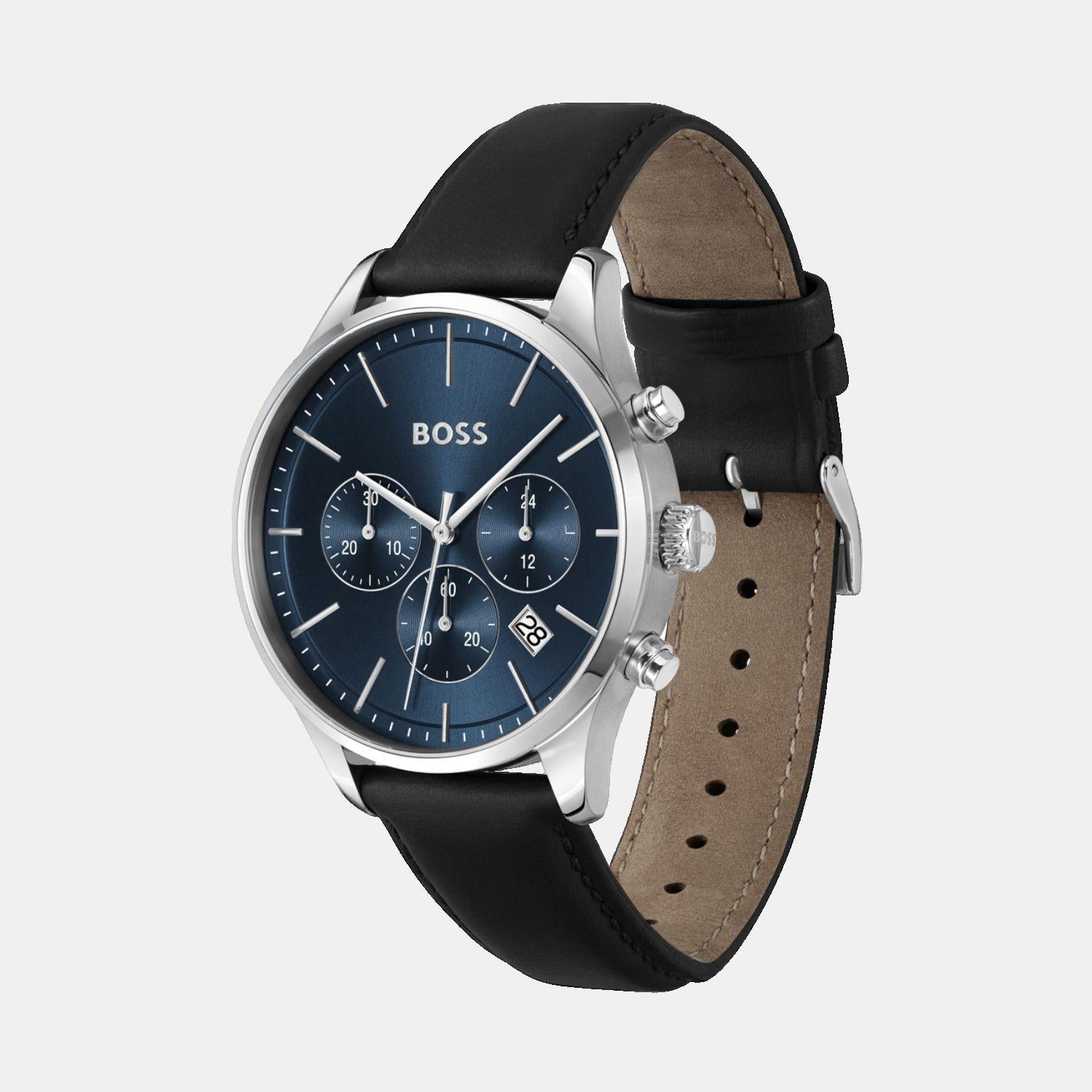 Boss Avery Men Quartz Blue Dial Chronograph Leather Watch 1514156