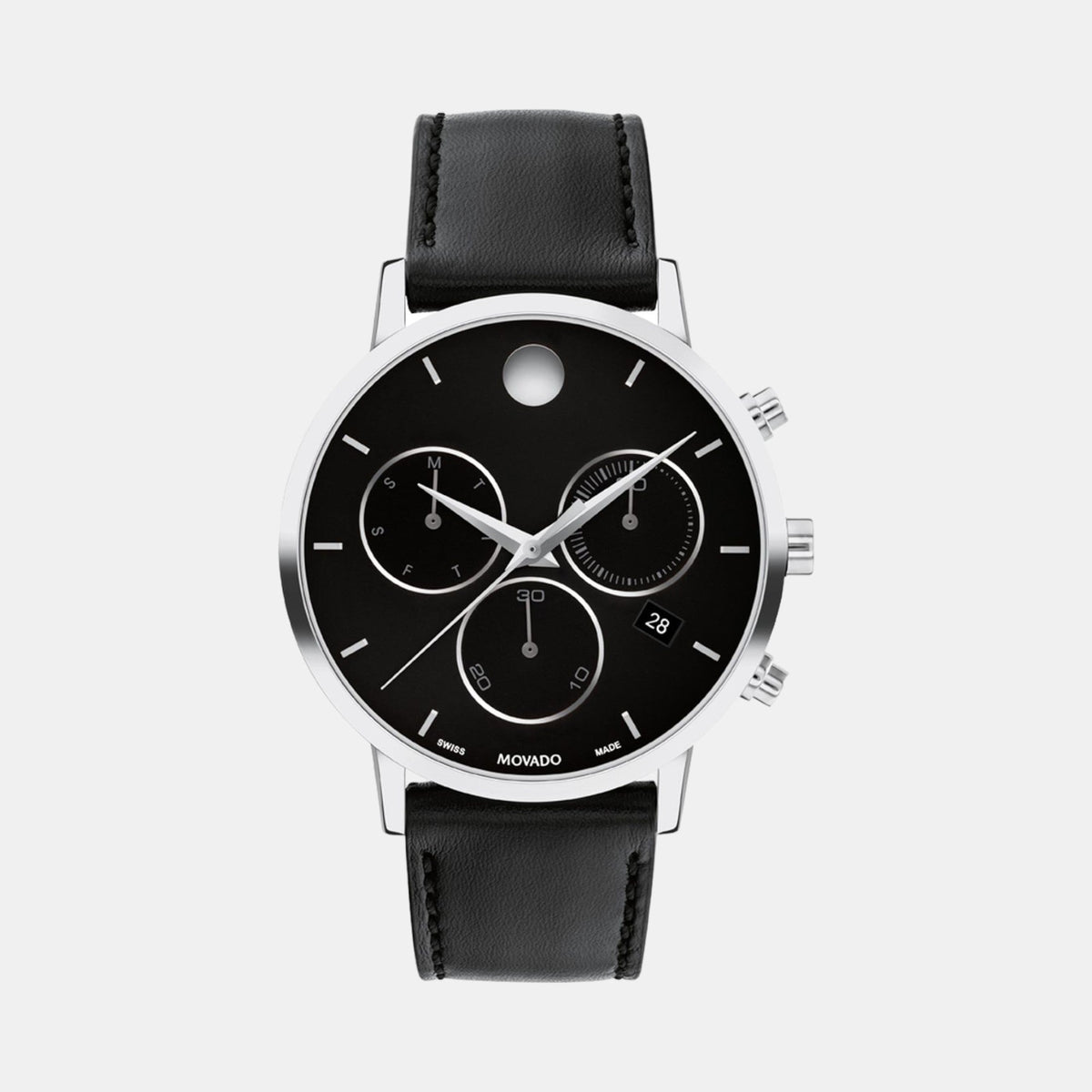 Movado Museum Classic Men Quartz Black Dial Chronograph Stainless Steel Watch 607778