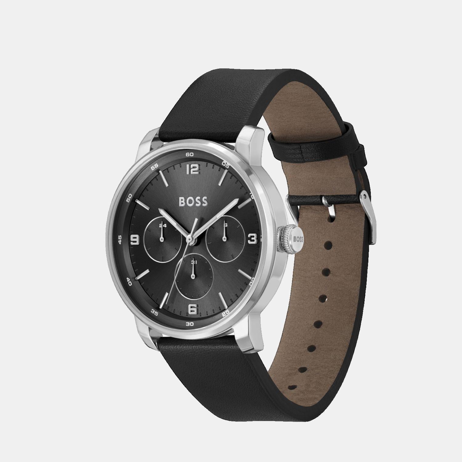 Boss Contender Men Quartz Black Dial Multi-Function Leather Watch 1514125