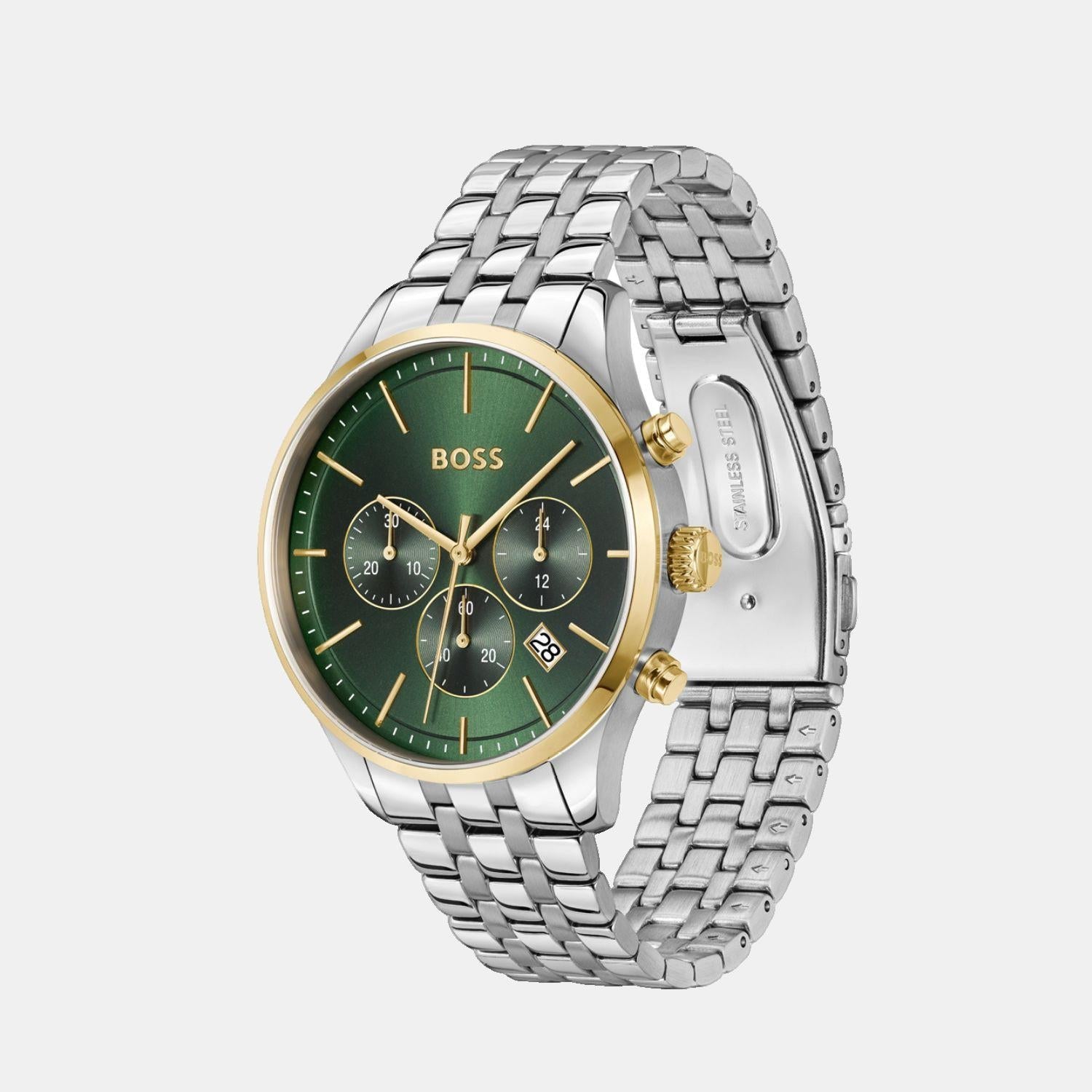 Boss Avery Men Quartz Green Dial Chronograph Stainless Steel Watch 1514159