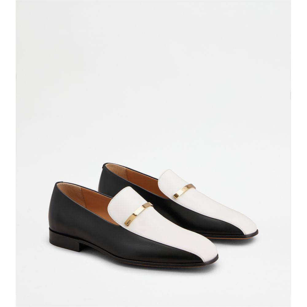 Tods Loafers In Leather Black White Womens
