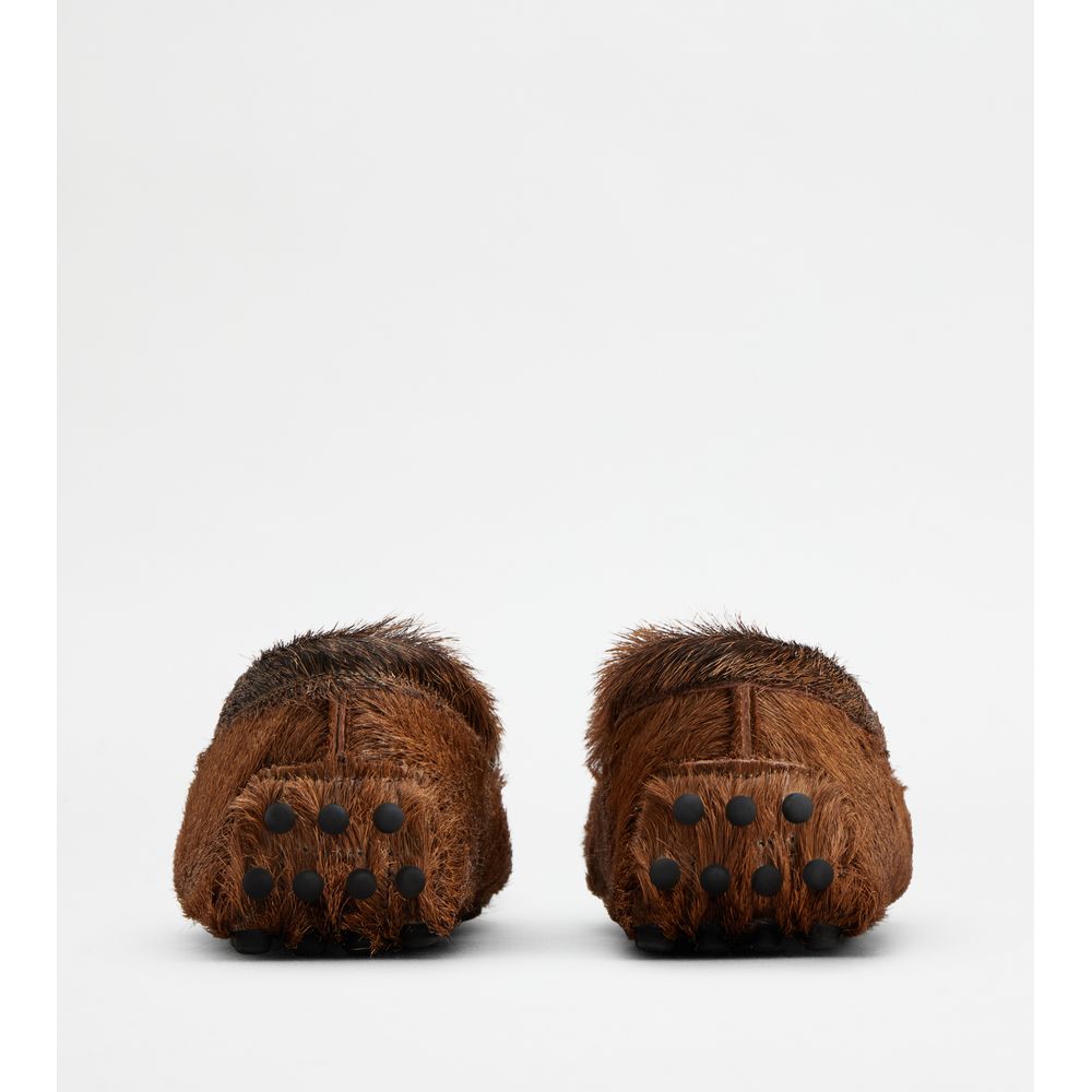 Tods Gommino Loafers In Fur Brown Black Womens