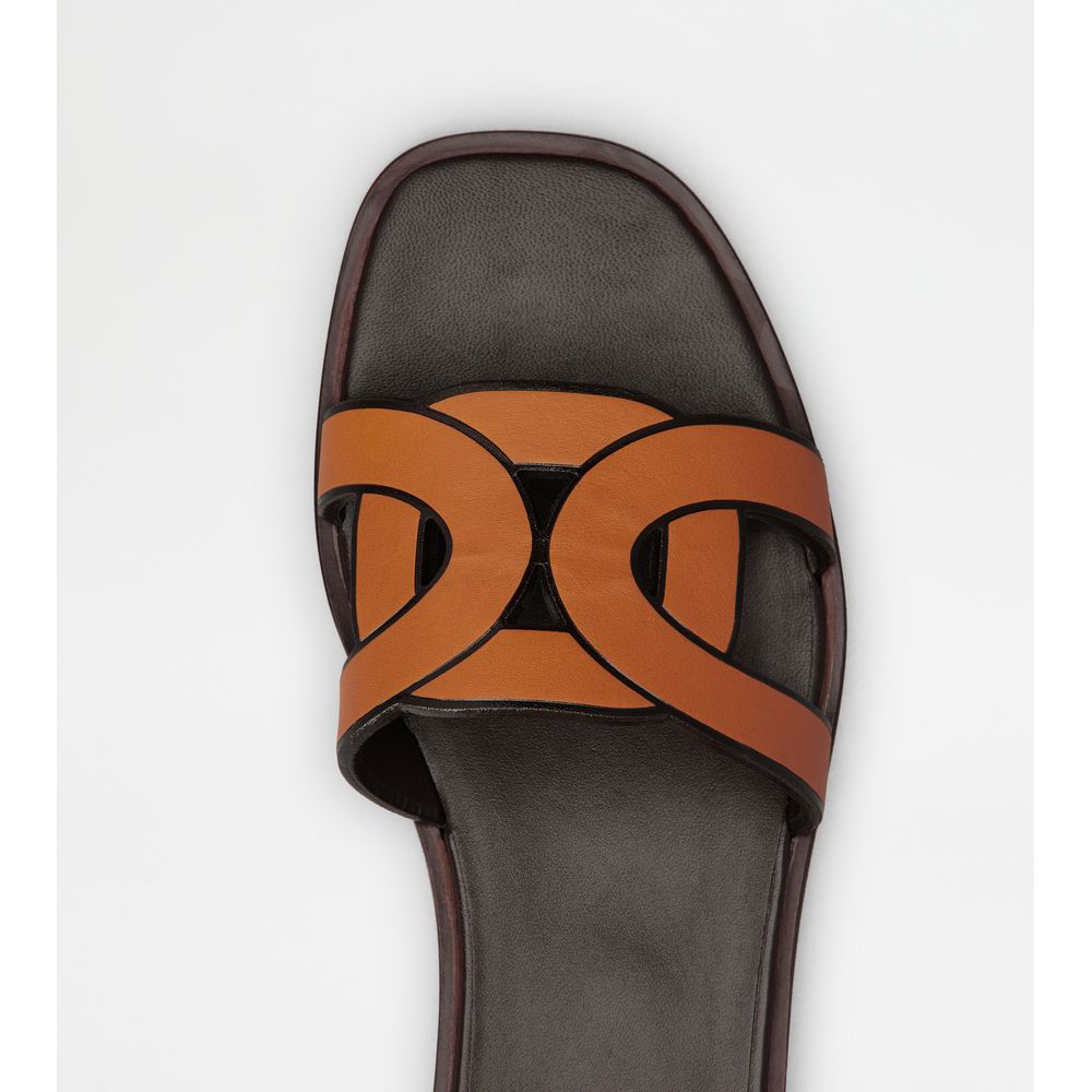 Tods Sandals In Leather Orange Womens
