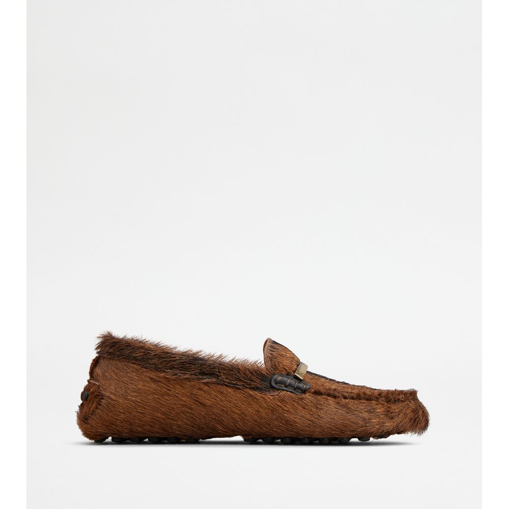 Tods Gommino Loafers In Fur Brown Black Womens
