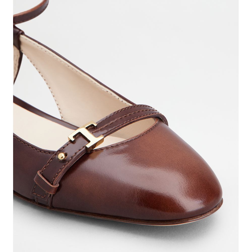 Tods Slingback Ballerinas In Leather Brown Womens