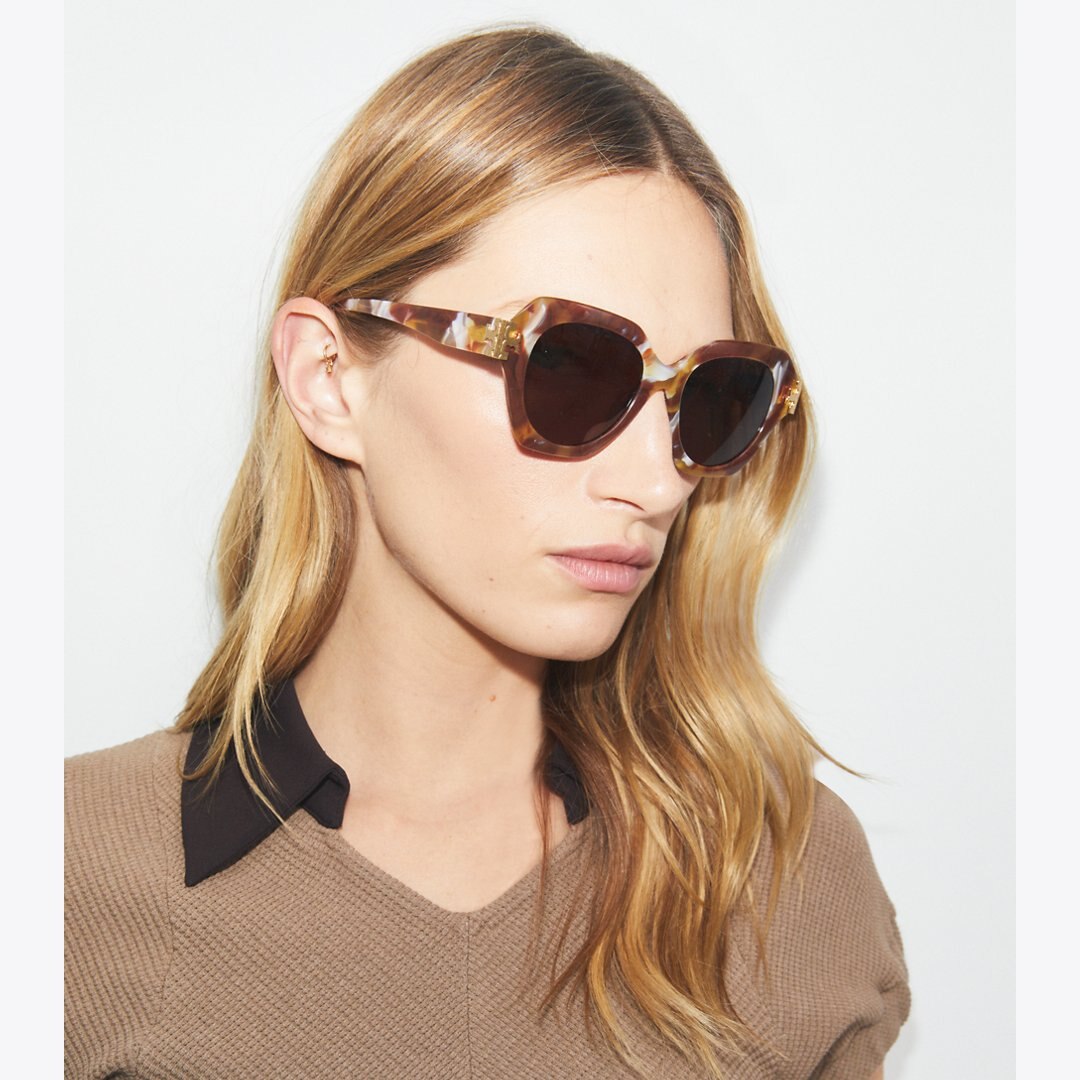 Tory Burch Eleanor Cat-Eye Sunglasses BROWN MARBLE TORTOISE/BROWN