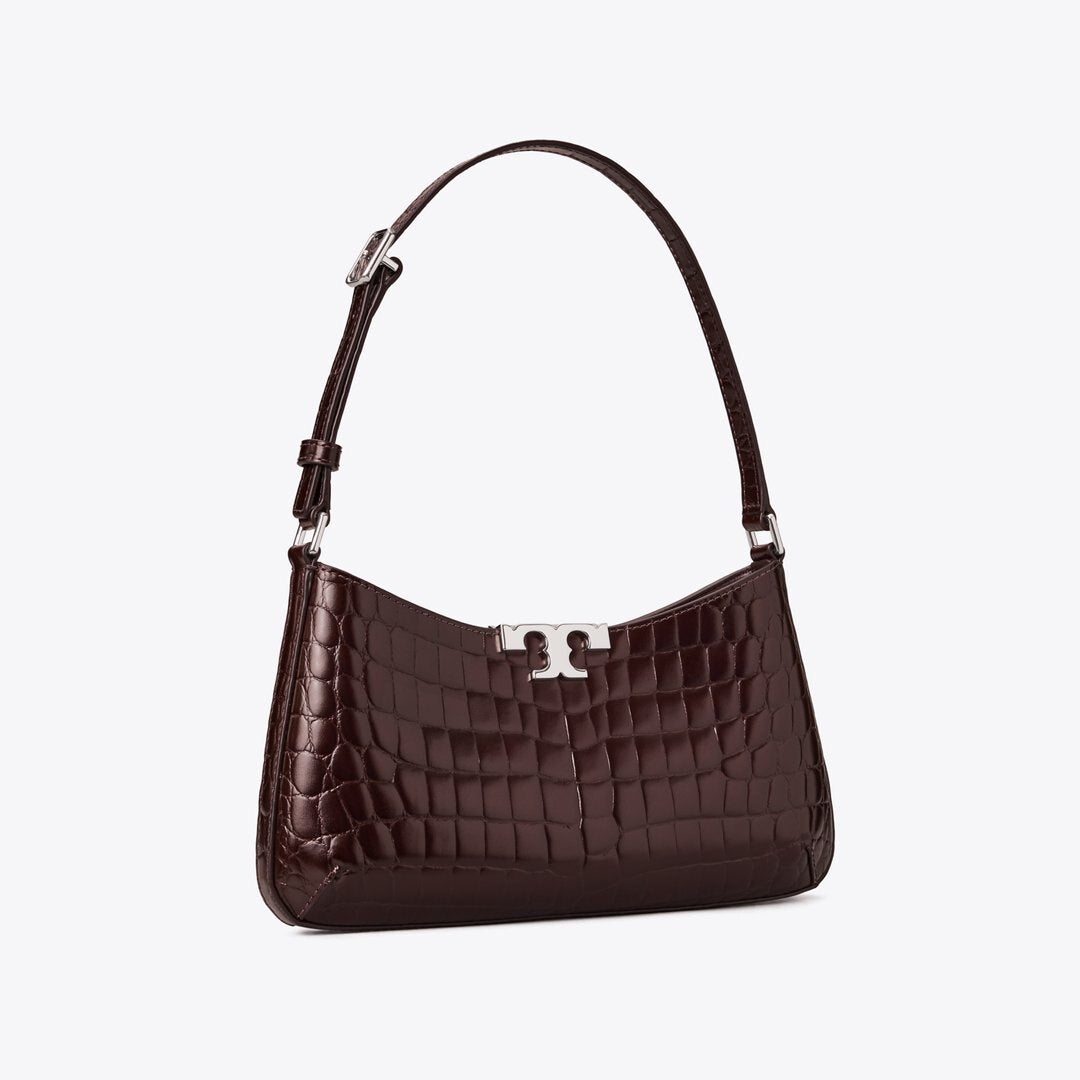 Tory Burch Eleanor Croc-Embossed Slim Shoulder Bag Deep Burgundy