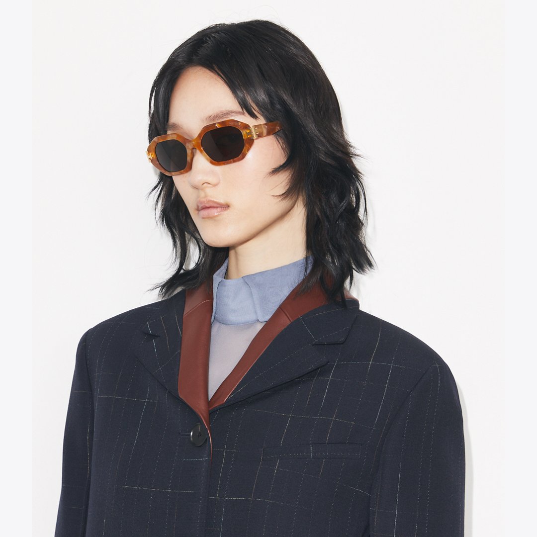 Tory Burch Eleanor Geometric Sunglasses DARK WAVY TORTOISE/PETROL GREEN
