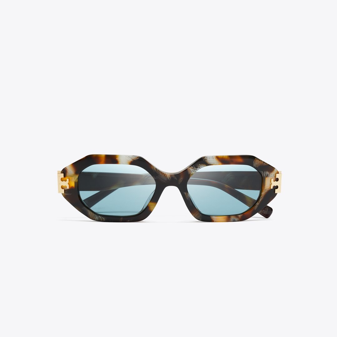Tory Burch Eleanor Geometric Sunglasses DARK WAVY TORTOISE/PETROL GREEN