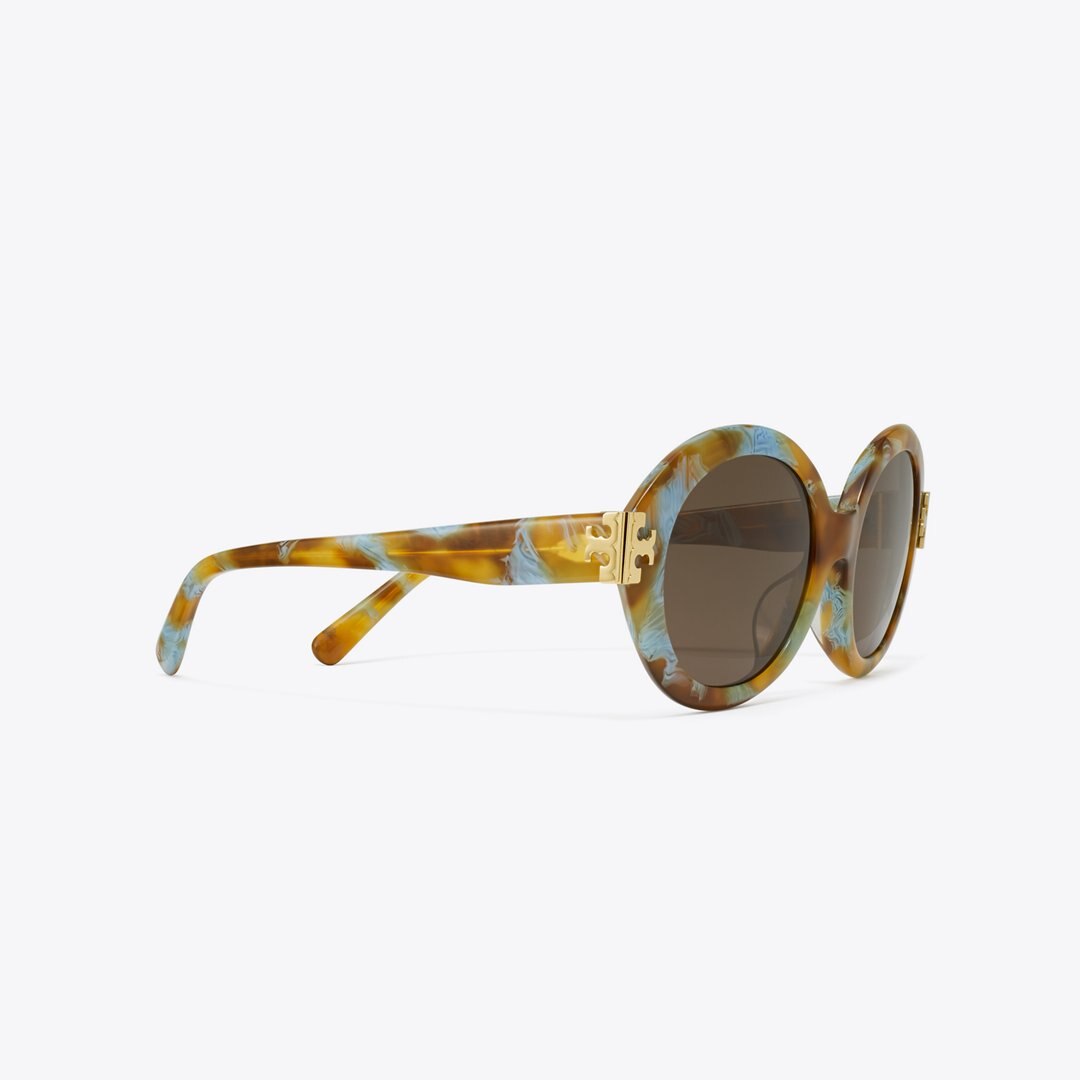 Tory Burch Eleanor Oval Sunglasses BLUE HONEY TORTOISE/DARK BROWN
