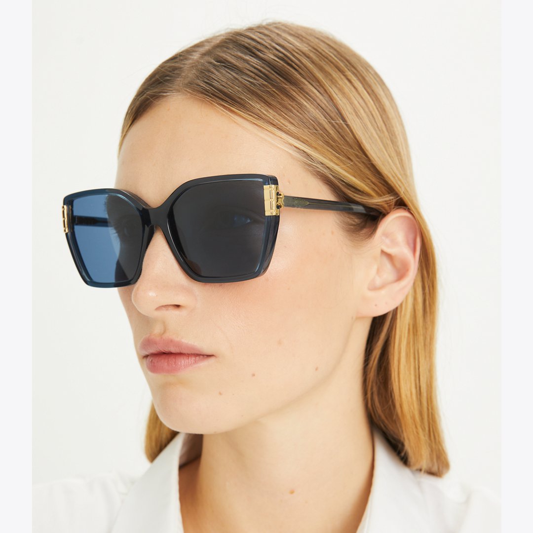 Tory Burch Eleanor Oversized Cat-Eye Sunglasses TRANSPARENT NAVY/DARK BLUE