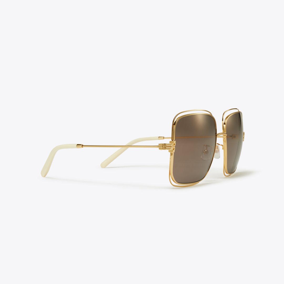 Tory Burch Eleanor Oversized Metal Square Sunglasses SHINY GOLD/LIGHT PURPLE BROWN MIRROR