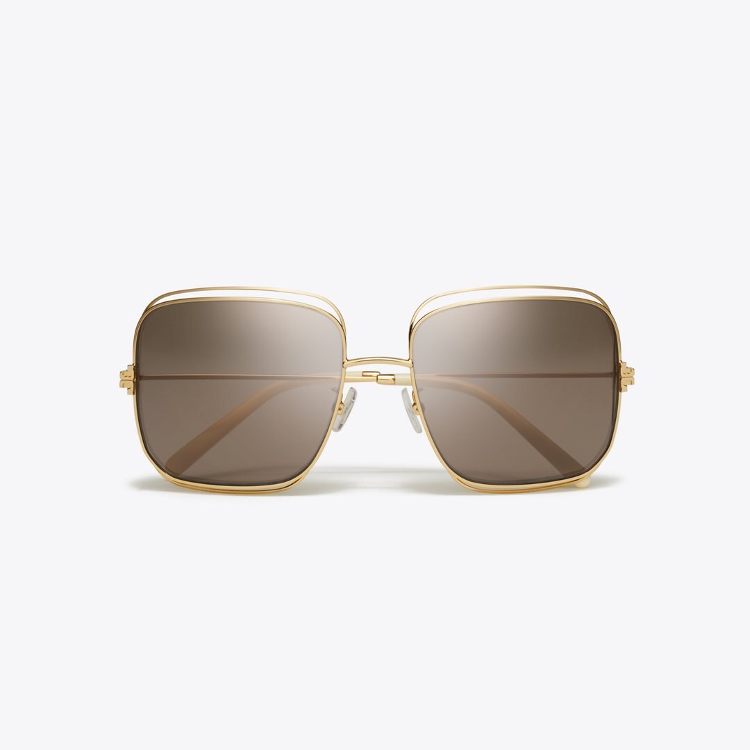 Tory Burch Eleanor Oversized Metal Square Sunglasses SHINY GOLD/LIGHT PURPLE BROWN MIRROR