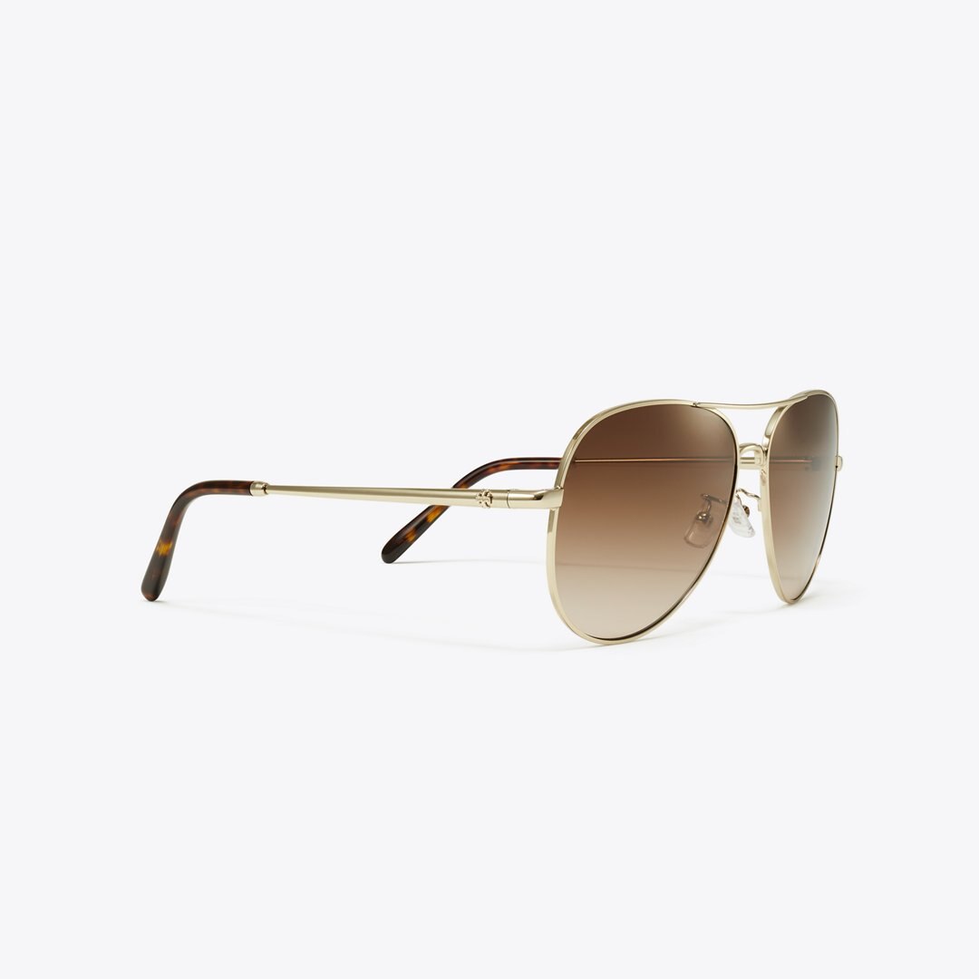 Tory Burch Eleanor Pilot Sunglasses SHINY LIGHT GOLD/BROWN GRADIENT