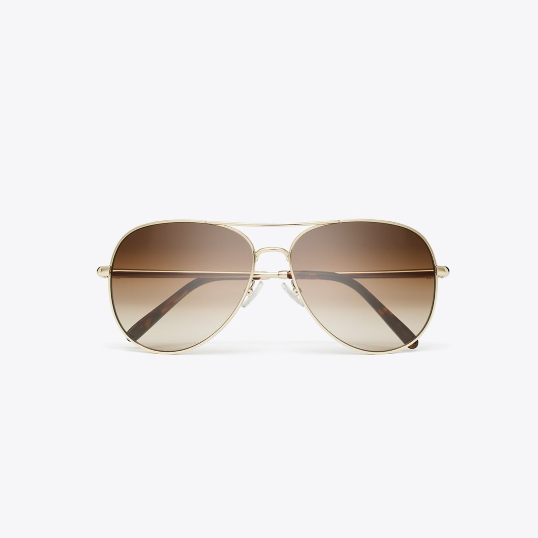Tory Burch Eleanor Pilot Sunglasses SHINY LIGHT GOLD/BROWN GRADIENT