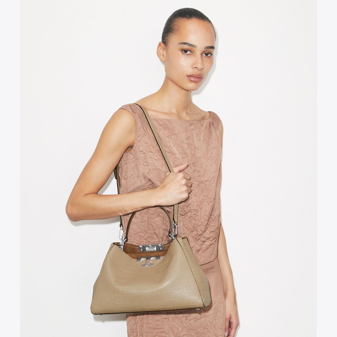 Tory Burch Eleanor Soft Croc-Embossed Satchel Ginger Leaf