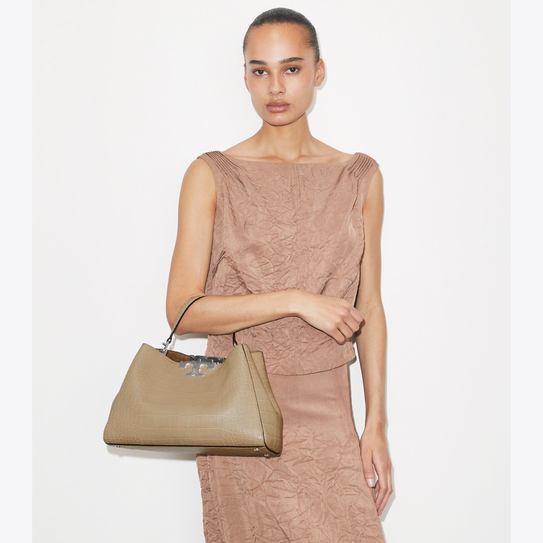 Tory Burch Eleanor Soft Croc-Embossed Satchel Ginger Leaf