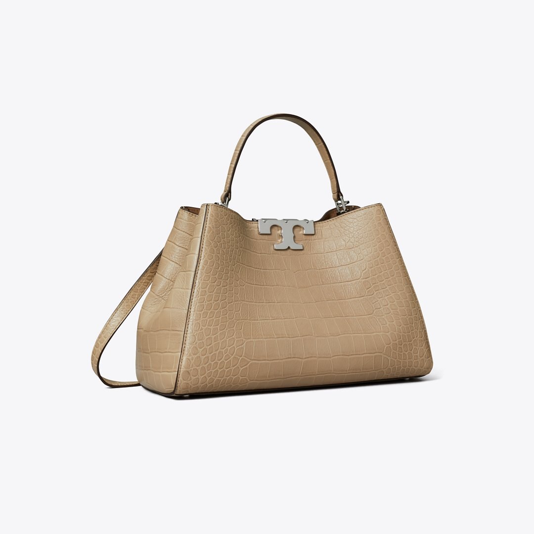 Tory Burch Eleanor Soft Croc-Embossed Satchel Ginger Leaf