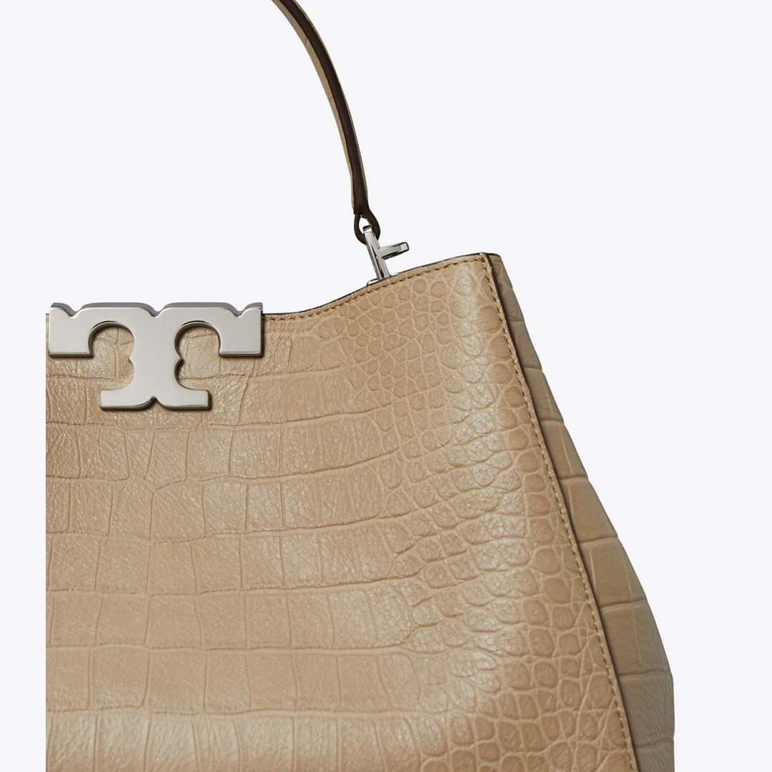 Tory Burch Eleanor Soft Croc-Embossed Satchel Ginger Leaf