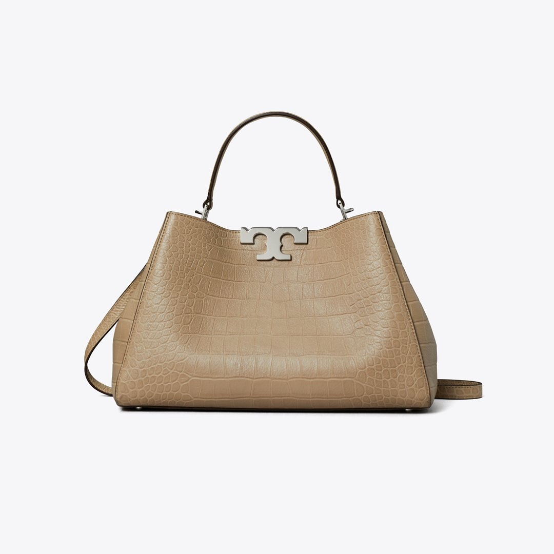 Tory Burch Eleanor Soft Croc-Embossed Satchel Ginger Leaf