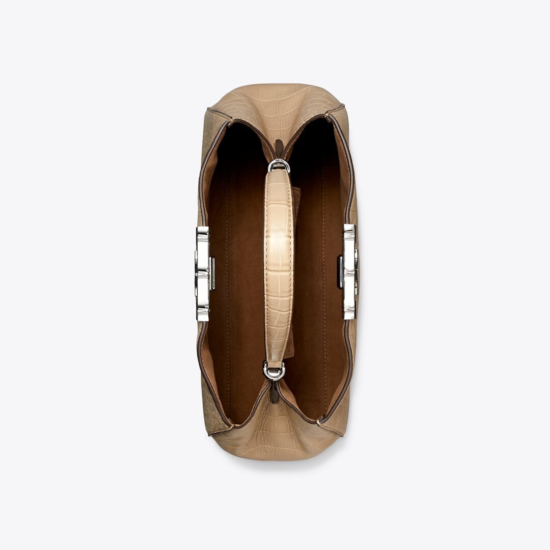 Tory Burch Eleanor Soft Croc-Embossed Satchel Ginger Leaf