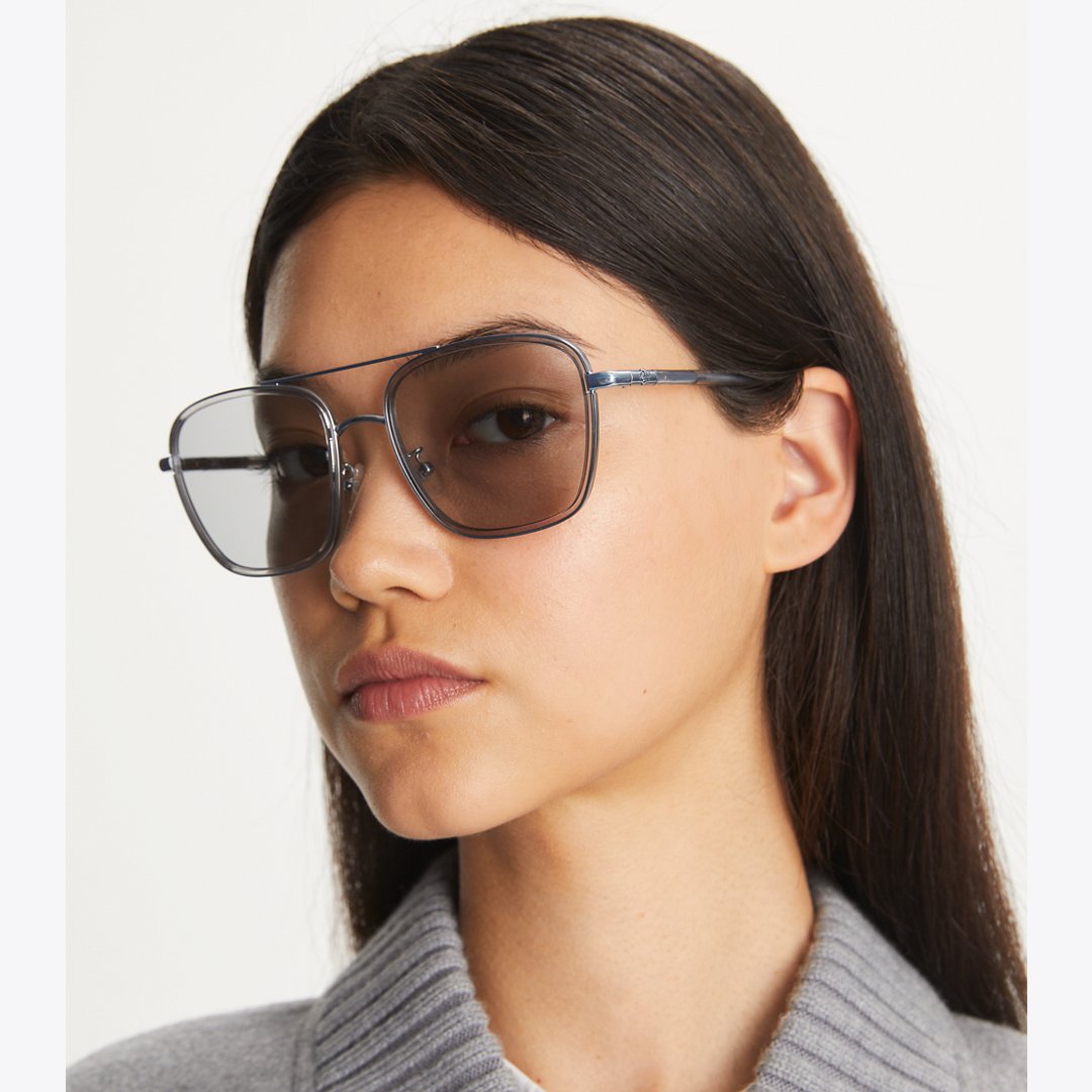Tory Burch Eleanor Square Pilot Sunglasses SHINY GOLD/GREY GRADIENT
