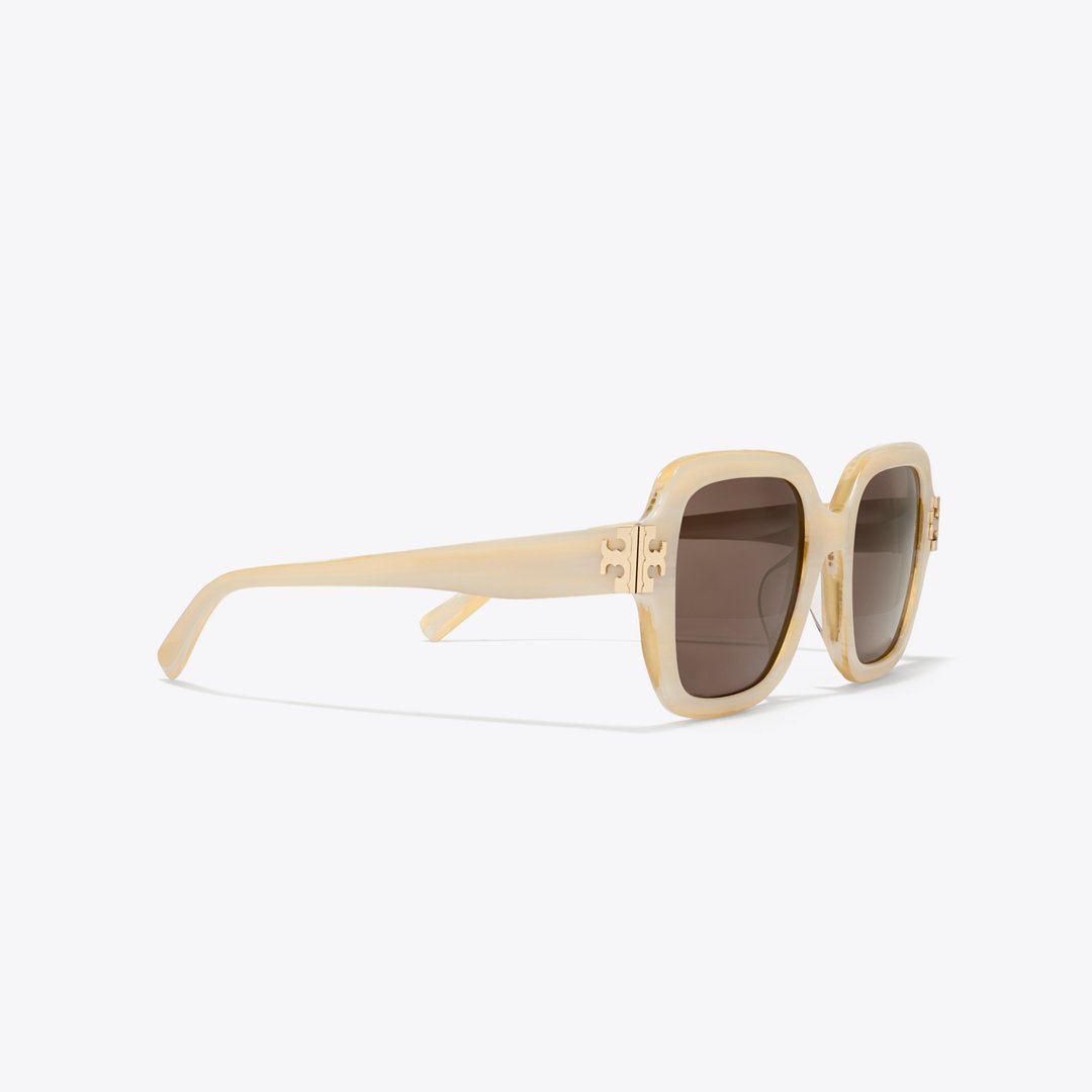 Tory Burch Eleanor Square Sunglasses IVORY HORN/SOLID BROWN