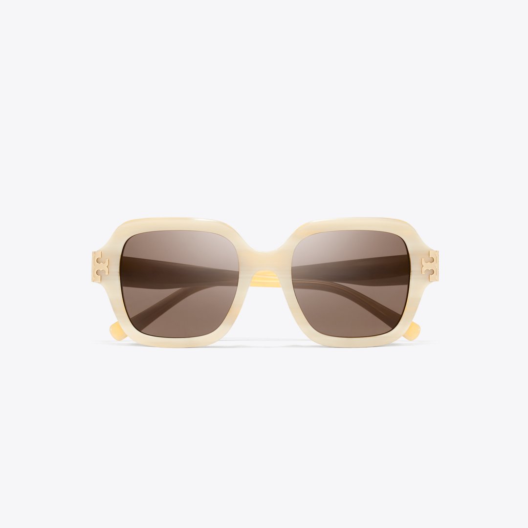 Tory Burch Eleanor Square Sunglasses IVORY HORN/SOLID BROWN
