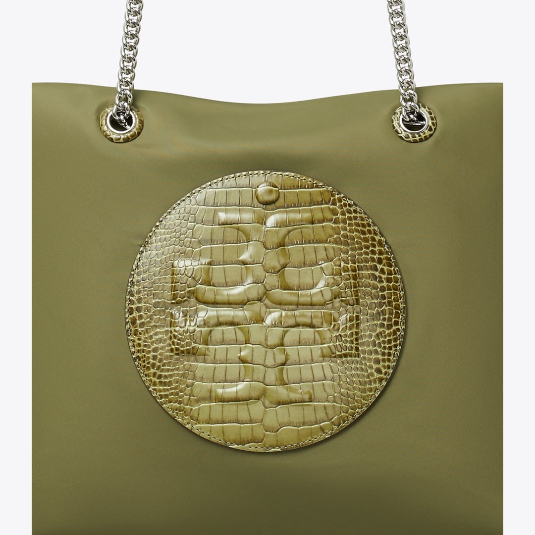 Tory Burch Ella Croc Chain Tote Green Khaki