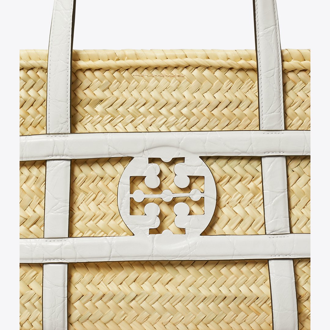 Tory Burch Ella Croc-Embossed Straw Basket Blanc