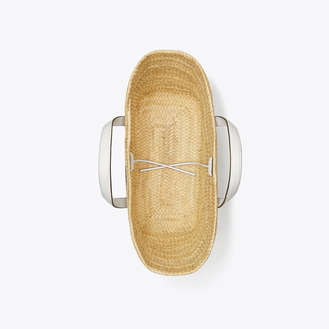Tory Burch Ella Croc-Embossed Straw Basket Blanc