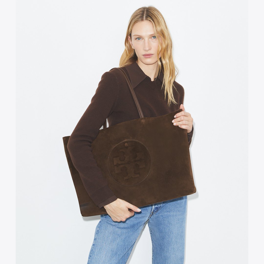 Tory Burch Ella Suede Tote Pine Bark