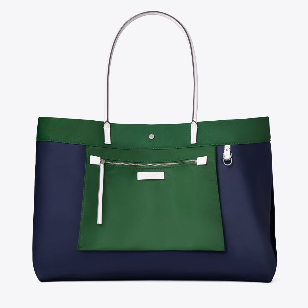 Tory Burch Ella Twist Reversible Tote Basil