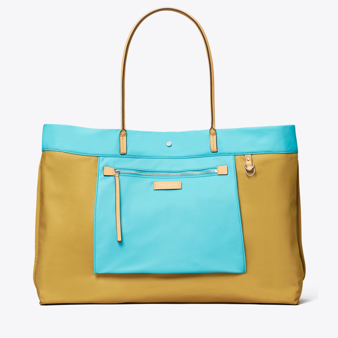 Tory Burch Ella Twist Reversible Tote Soft Turquoise