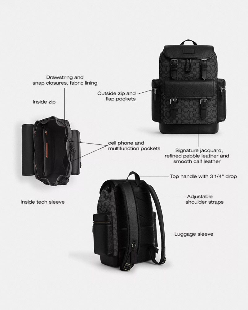 Coach Sprint Backpack In Signature Jacquard Silver Charcoal Black