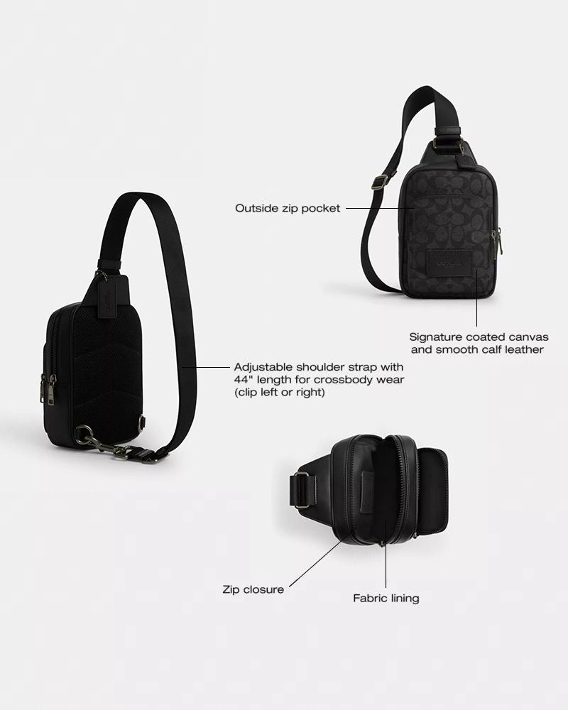 Coach Racer Sling Pack In Signature Canvas Gunmetal Charcoal Black