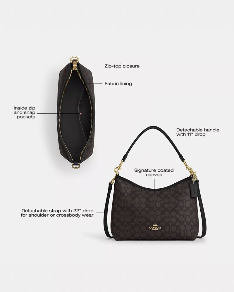 Coach Laurel Shoulder Bag In Signature Canvas Gold Walnut Black