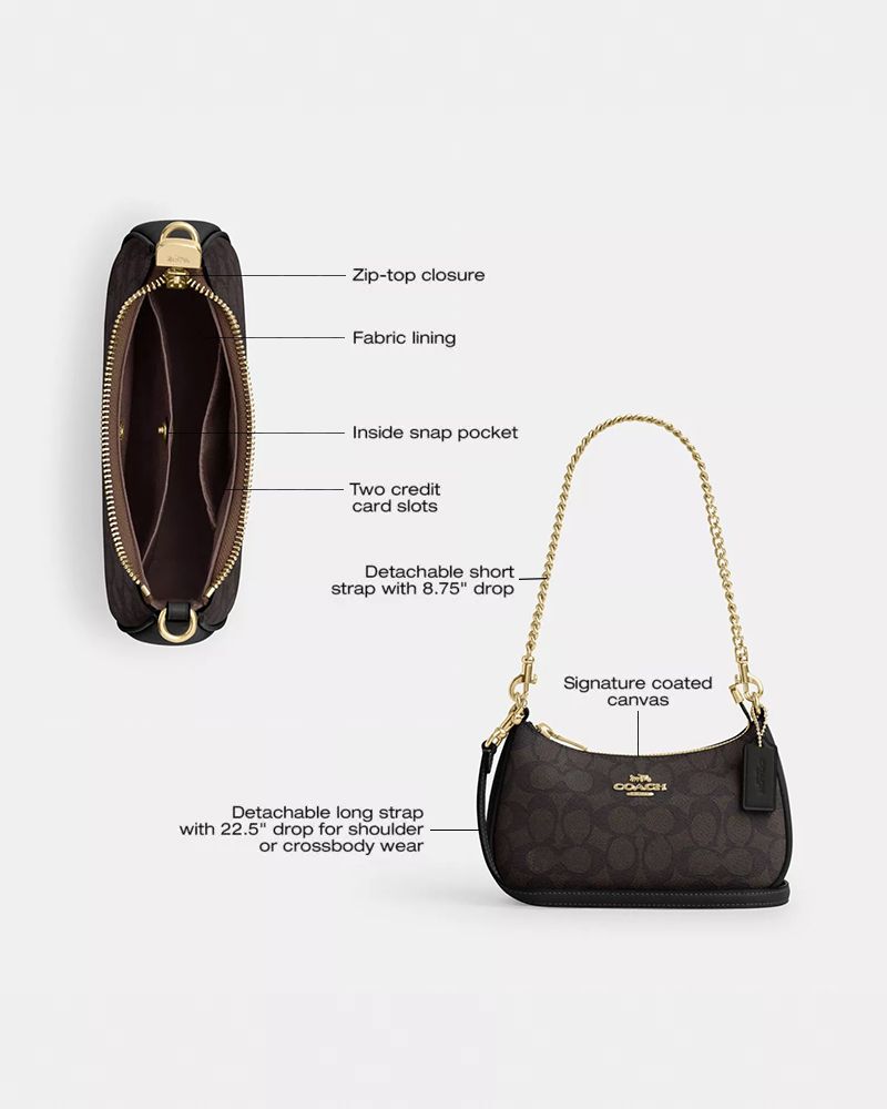 Coach Teri Mini Crossbody Bag In Signature Canvas Gold Walnut Black