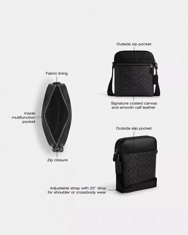 Coach Houston Flight Bag In Signature Canvas Gunmetal Charcoal Black