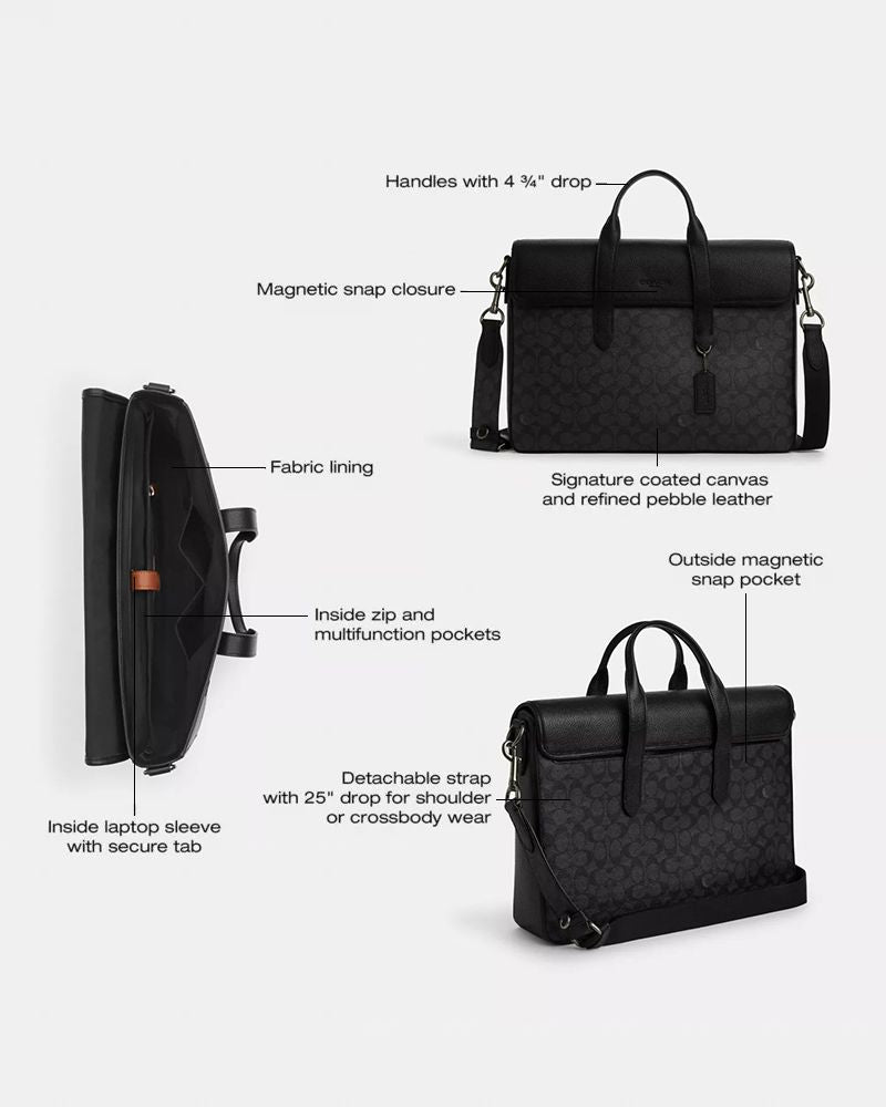 Coach Sullivan Portfolio Brief In Signature Canvas Gunmetal Charcoal Black