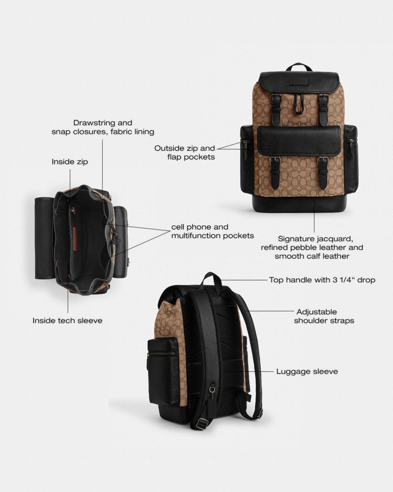 Coach Sprint Backpack In Signature Jacquard Gunmetal Tan Black