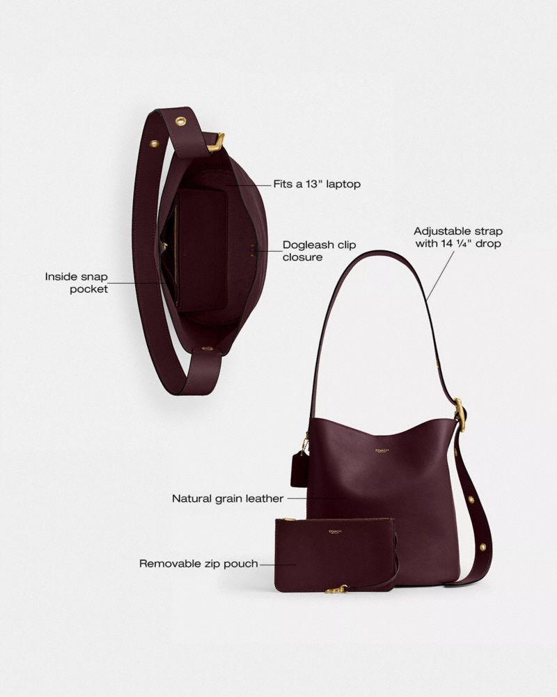 Coach Bleecker Bucket Bag Brass Merlot