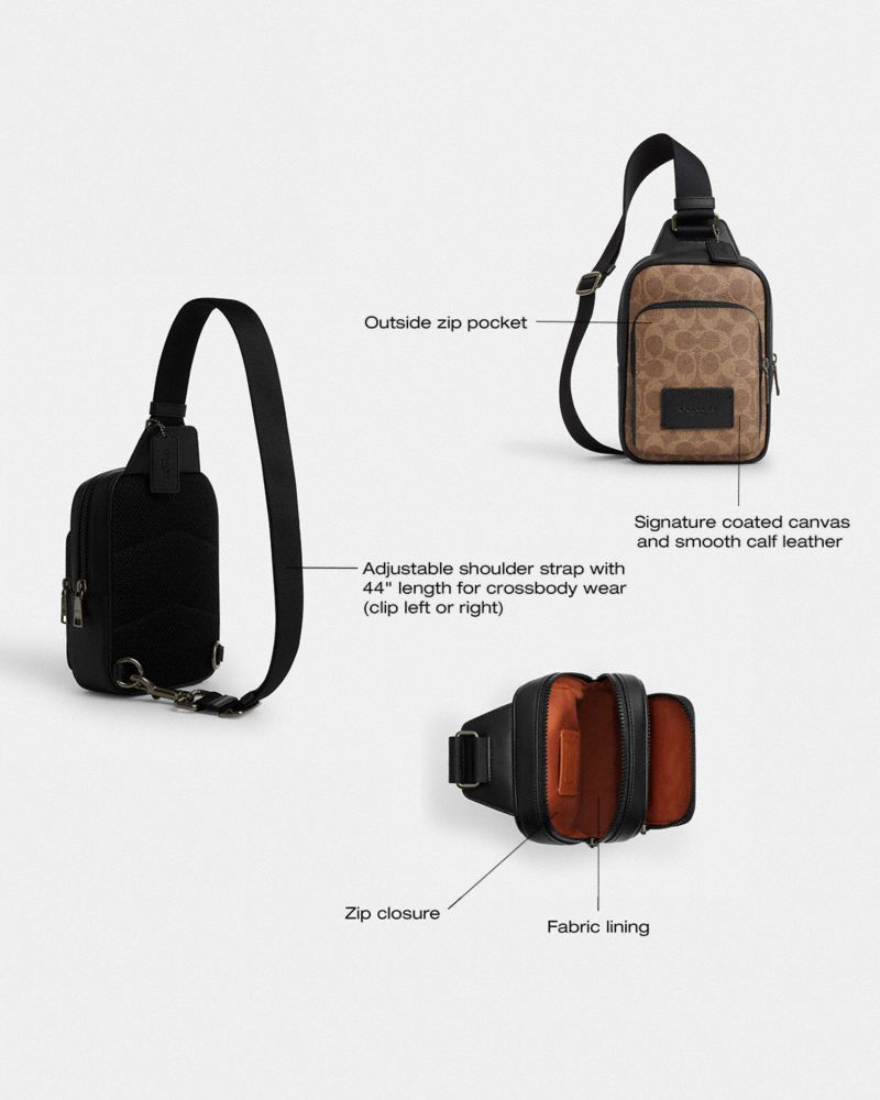 Coach Racer Sling Pack In Signature Canvas Gunmetal Tan Black