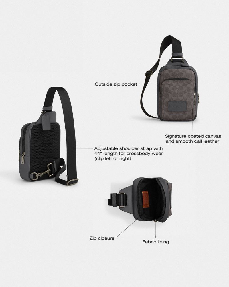 Coach Racer Sling Pack In Signature Canvas Gunmetal Grey Charcoal