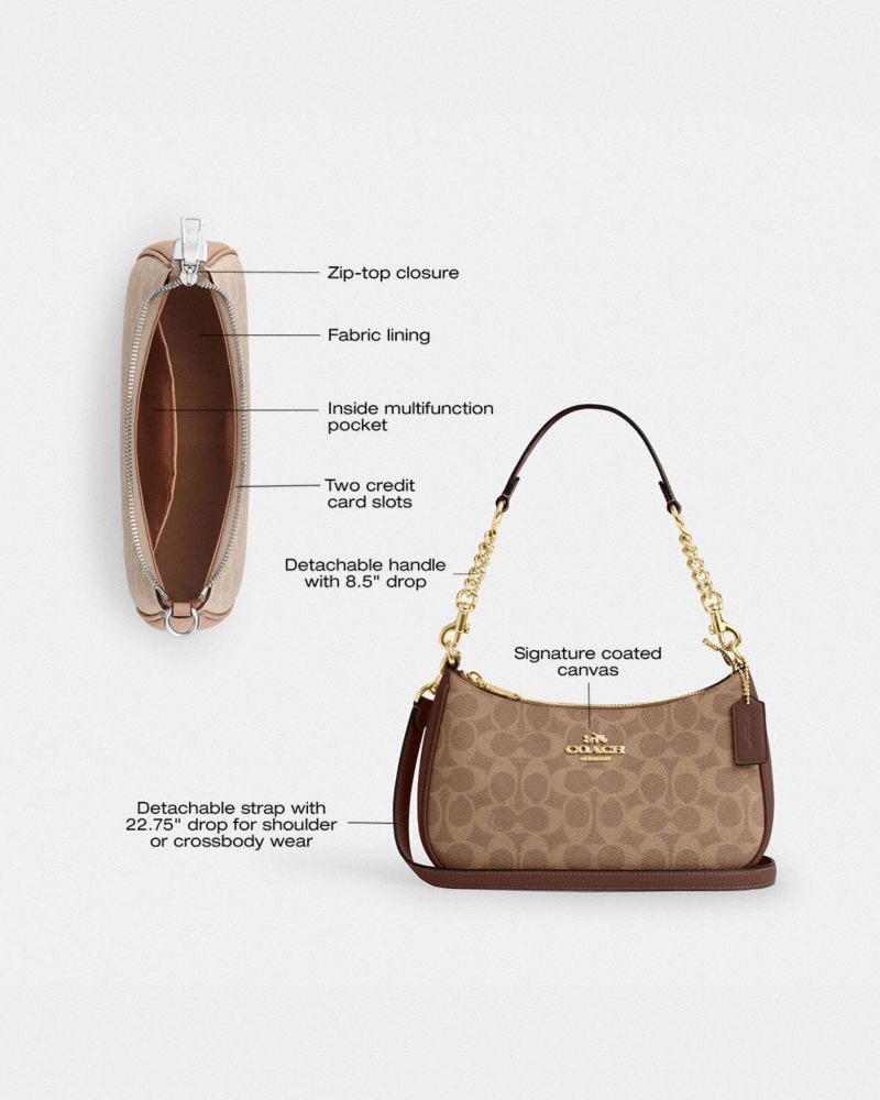 Coach Teri Shoulder Bag In Signature Canvas Gold Tan Brown