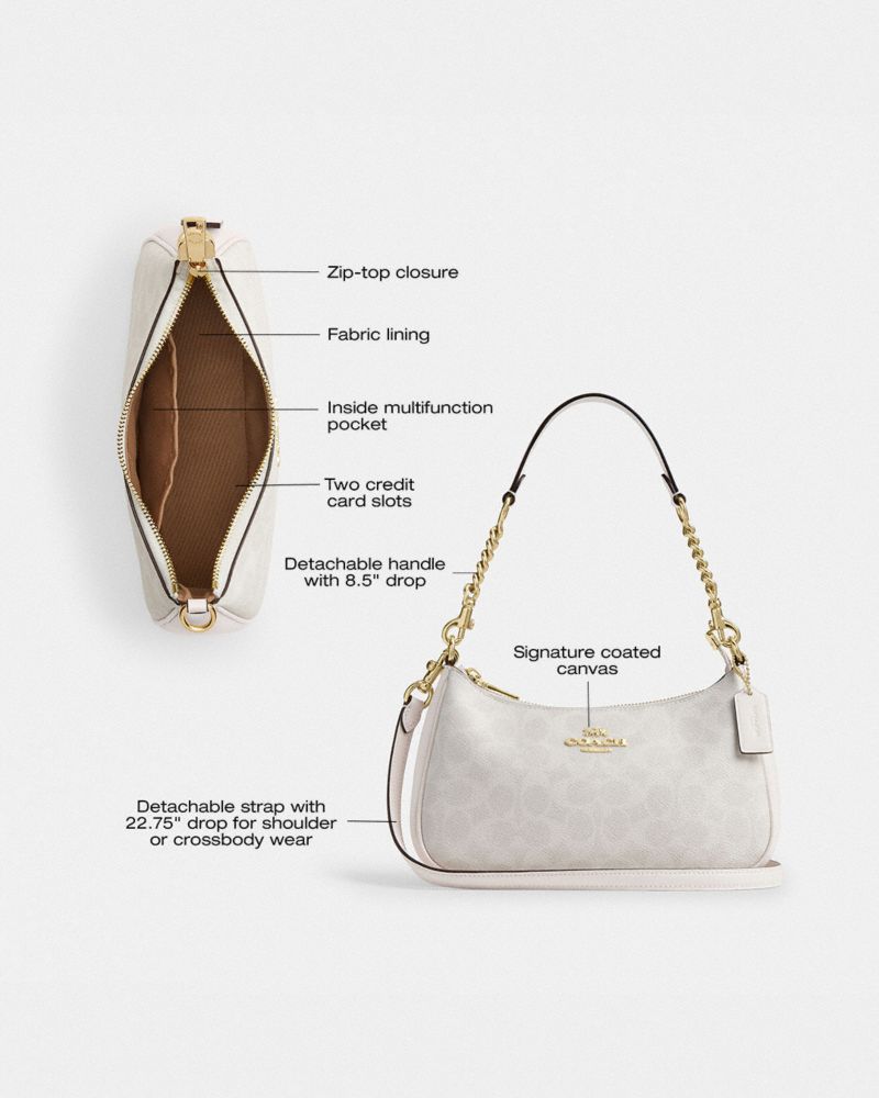 Coach Teri Shoulder Bag In Signature Canvas Gold White Chalk