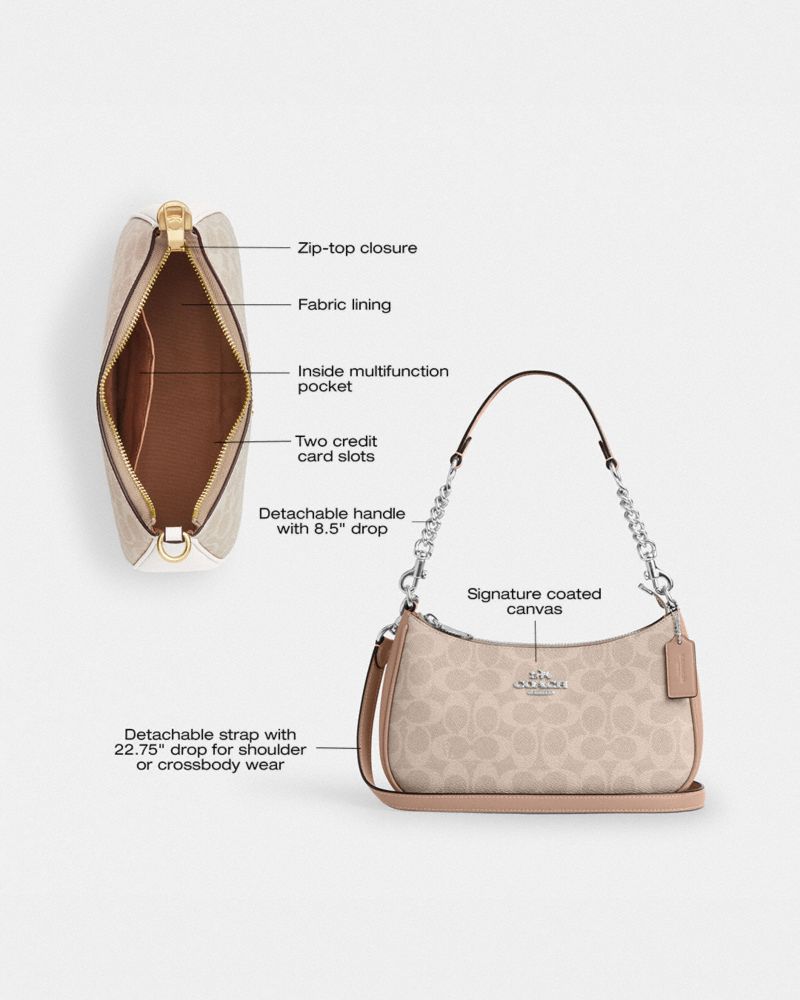 Coach Teri Shoulder Bag In Signature Canvas Silver Sand Taupe
