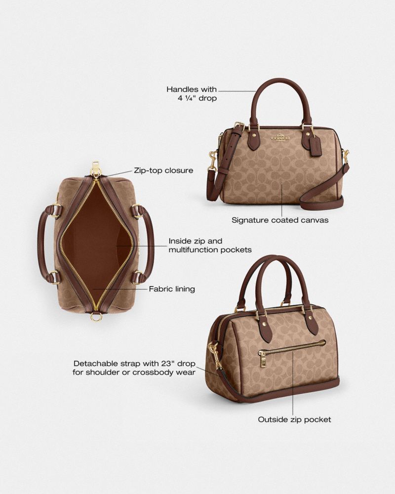Coach Rowan Satchel Bag In Signature Canvas Gold Tan Brown