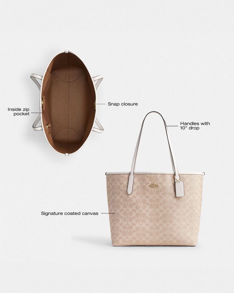 Coach City Tote Bag In Signature Canvas Gold Sand Chalk