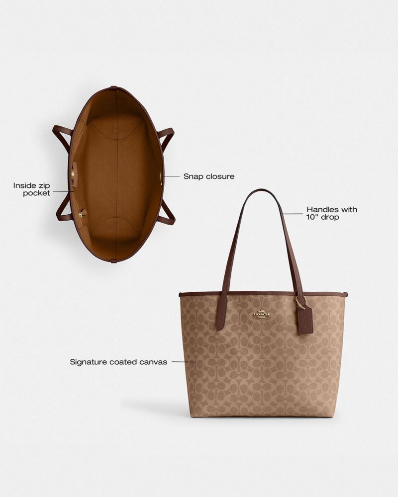 Coach City Tote Bag In Signature Canvas Gold Tan Brown